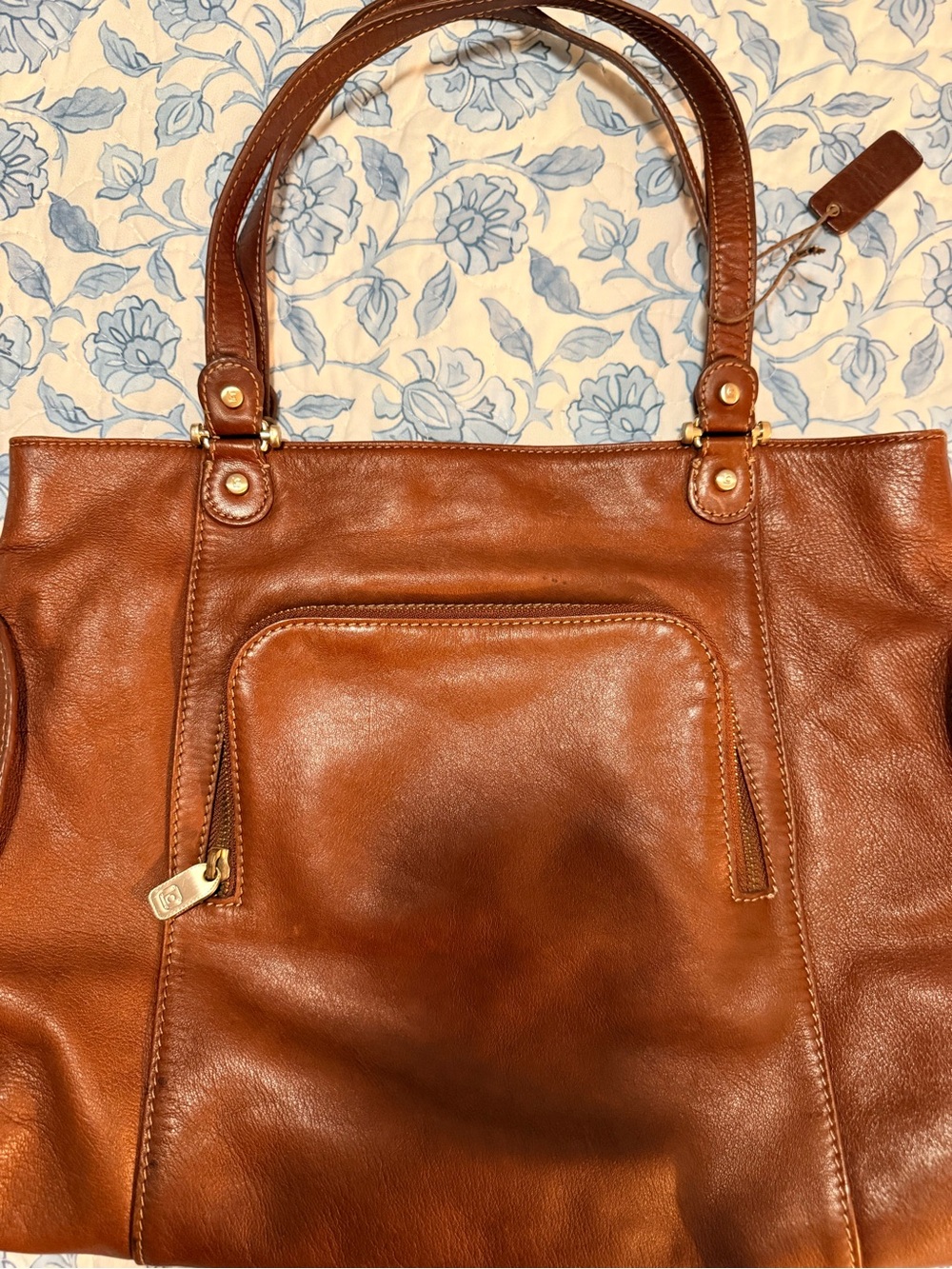Liz Claiborne Genuine Leather Tote Bag Brown Large Shoulder Bag Shopper Purse - Picture 2 of 13